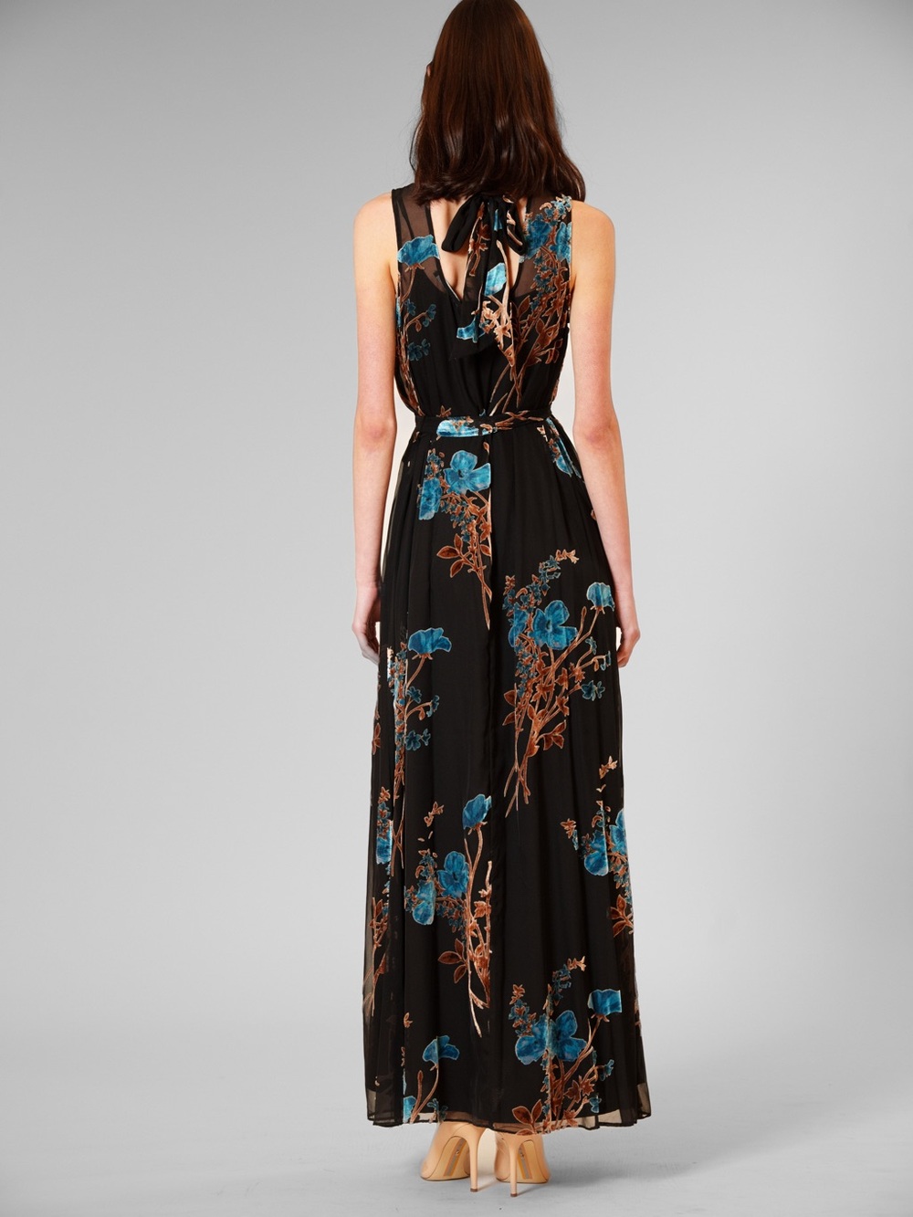 Julia Jordan Burnout Velvet Floral Maxi Dress Black Multi Size 6 NWT - Picture 6 of 12